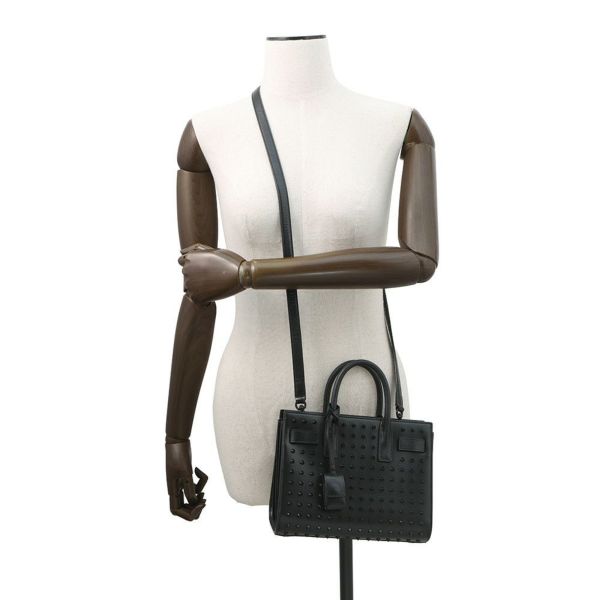 サンローランパリ ハンドバッグ サックドジュール ナノ スタッズ レザー SAINT LAURENT PARIS 2wayショルダー 黒