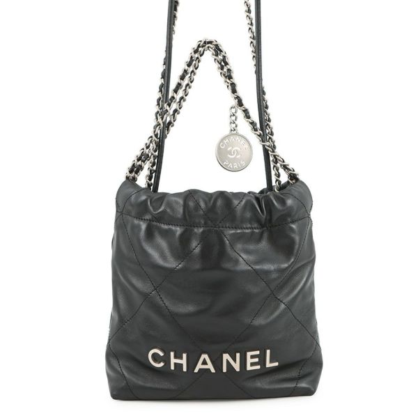シャネル ハンドバッグ CHANEL 22 ミニ ココマーク シャイニーカーフレザー AS3980 CHANEL 2way 黒