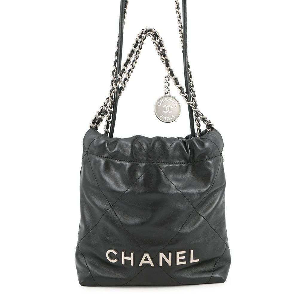シャネル ハンドバッグ CHANEL 22 ミニ ココマーク シャイニーカーフレザー AS3980 CHANEL 2way 黒