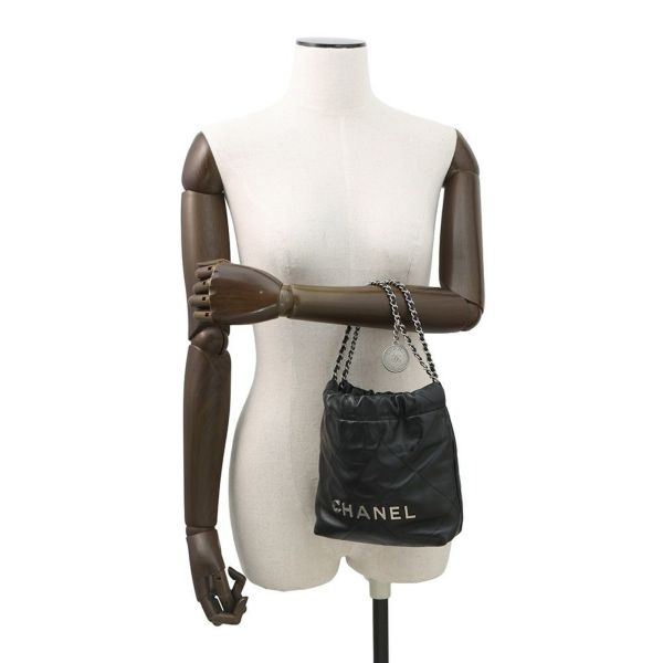 シャネル ハンドバッグ CHANEL 22 ミニ ココマーク シャイニーカーフレザー AS3980 CHANEL 2way 黒
