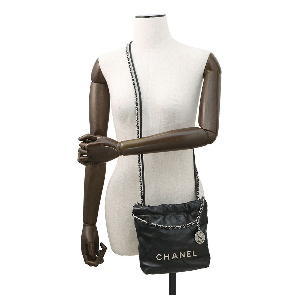 シャネル ハンドバッグ CHANEL 22 ミニ ココマーク シャイニーカーフレザー AS3980 CHANEL 2way 黒