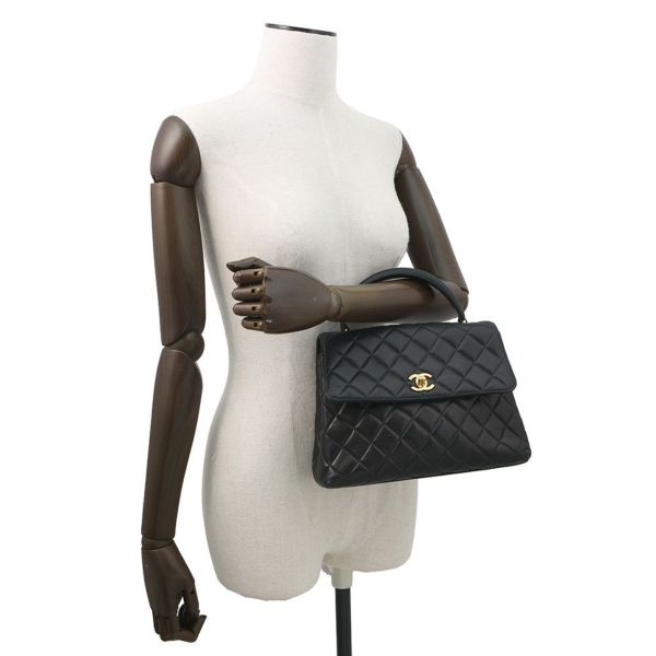 シャネル トップハンドル ハンドバッグ マトラッセ ココマーク トップハンドル ラムスキン CHANEL バッグ 黒