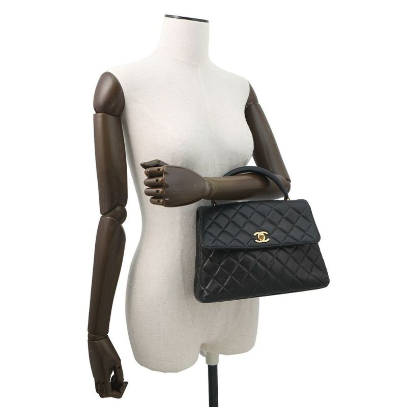 シャネル トップハンドル ハンドバッグ マトラッセ ココマーク トップハンドル ラムスキン CHANEL バッグ 黒