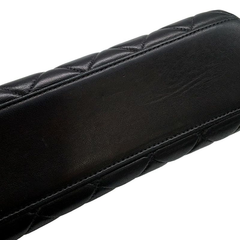 シャネル トップハンドル ハンドバッグ マトラッセ ココマーク トップハンドル ラムスキン CHANEL バッグ 黒