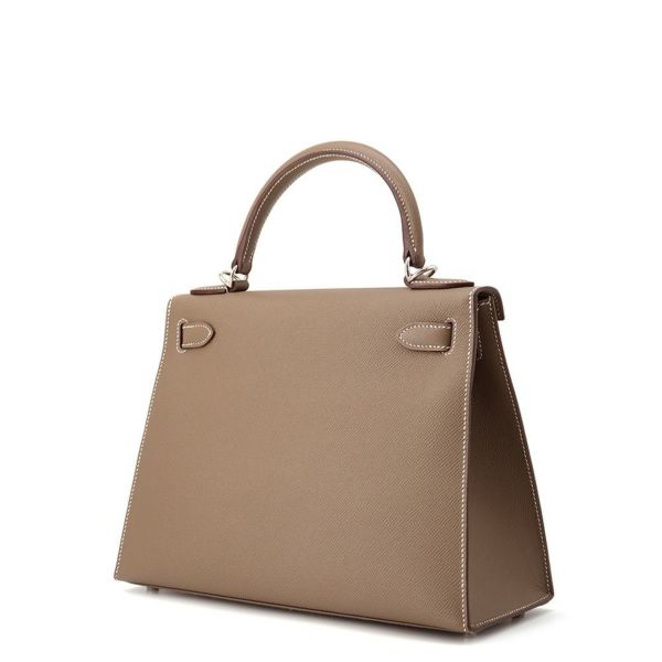 エルメス ハンドバッグ ケリー28 外縫い エトゥープ/シルバー金具 エプソン B刻印 2wayショルダー