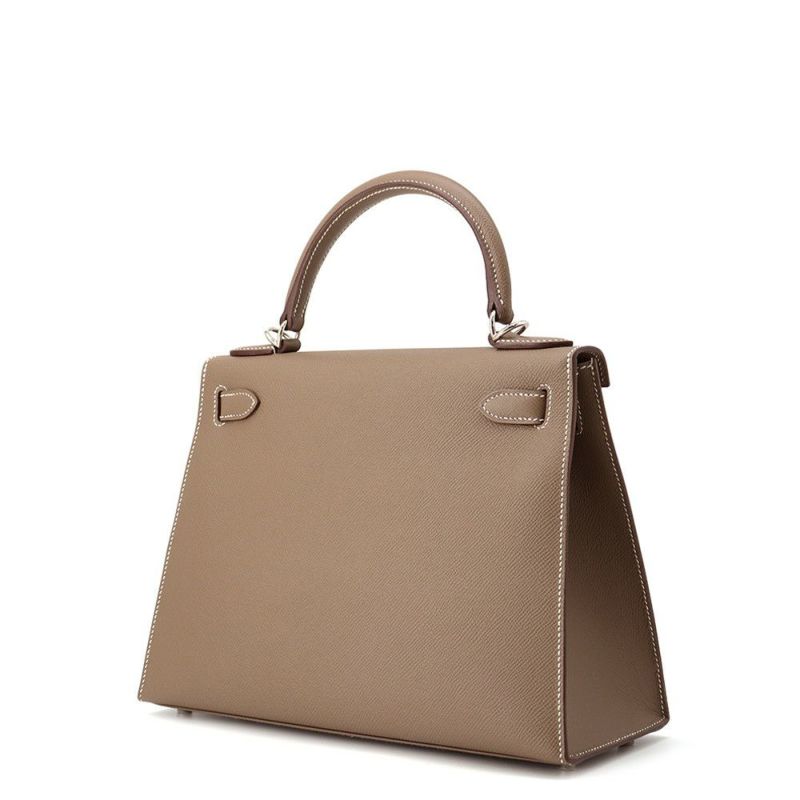 エルメス ハンドバッグ ケリー28 外縫い エトゥープ/シルバー金具 エプソン B刻印 2wayショルダー