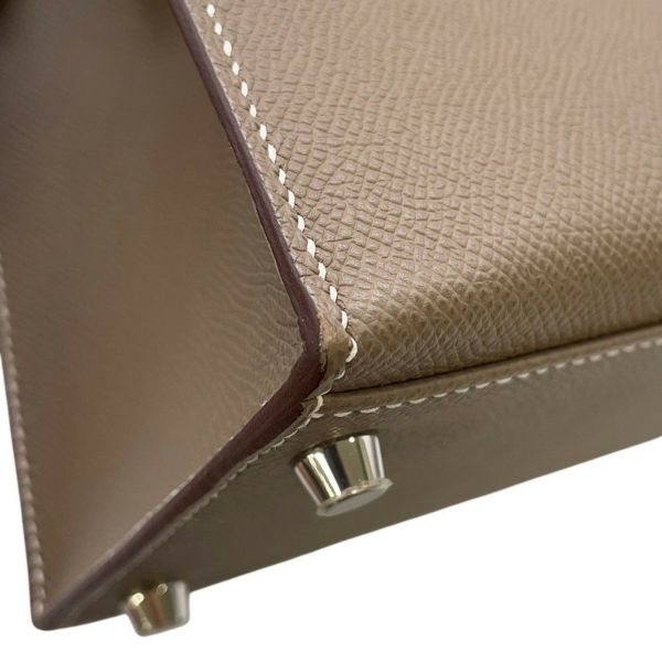 エルメス ハンドバッグ ケリー28 外縫い エトゥープ/シルバー金具 エプソン B刻印 2wayショルダー