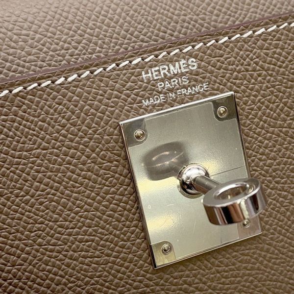 エルメス ハンドバッグ ケリー28 外縫い エトゥープ/シルバー金具 エプソン B刻印 2wayショルダー