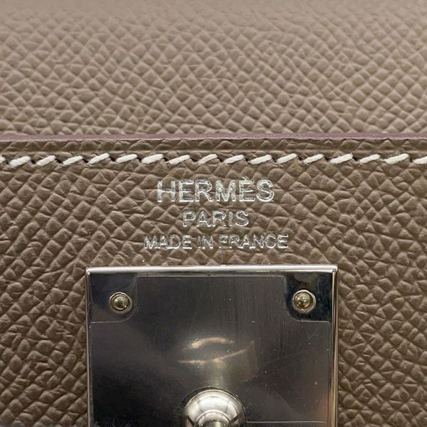 エルメス ハンドバッグ ケリー28 外縫い エトゥープ/シルバー金具 エプソン B刻印 2wayショルダー