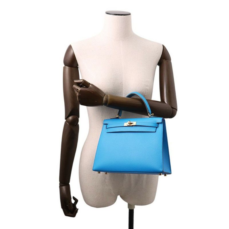 エルメス ハンドバッグ ケリー25 外縫い ブルーフリーダ/ゴールド金具 エプソン Z刻印 2wayショルダー