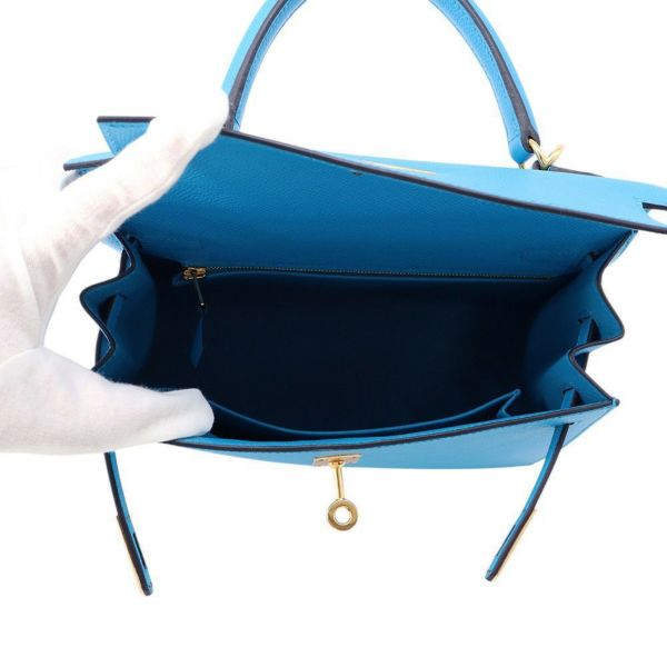エルメス ハンドバッグ ケリー25 外縫い ブルーフリーダ/ゴールド金具 エプソン Z刻印 2wayショルダー