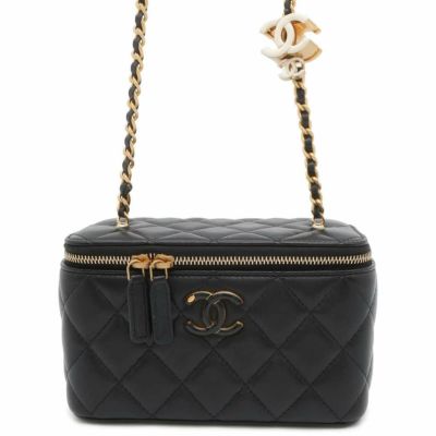 ★シャネル チェーンショルダーバッグ マトラッセ ココマーク ラムスキン バニティ AP3940 CHANEL 黒 安心保証