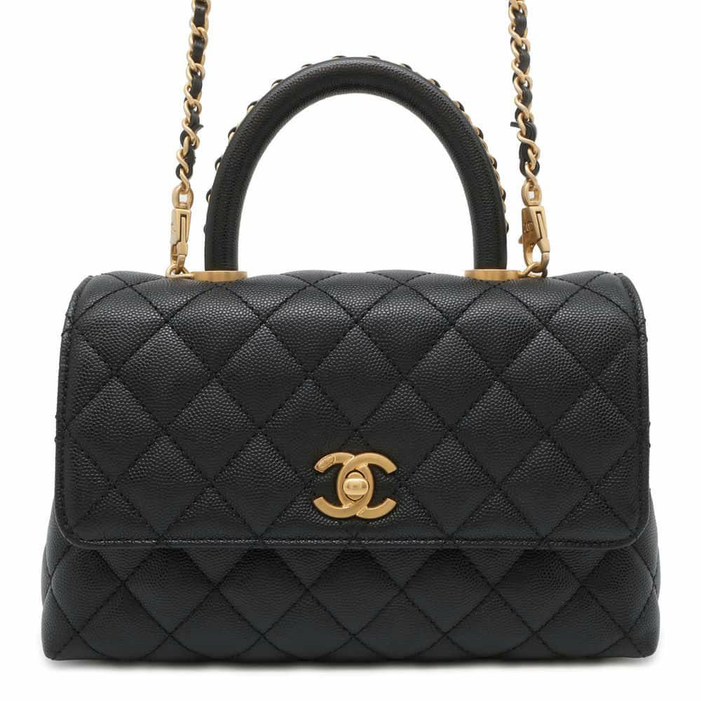 シャネル ハンドバッグ マトラッセ ココマーク ココハンドル キャビアスキン A92990 2wayショルダーバッグ 黒