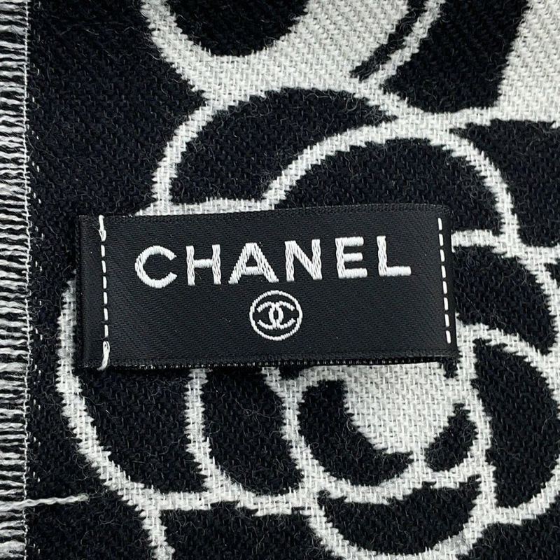 シャネル ストール ココマーク カメリア ウール CHANEL アパレル マフラー 白 黒