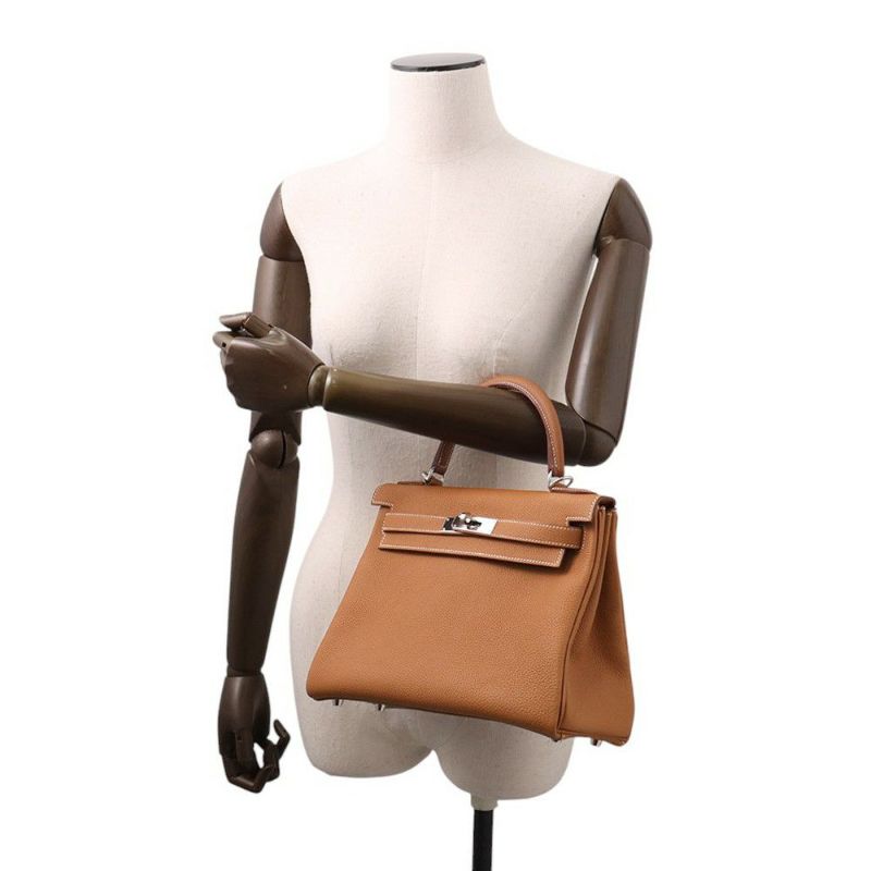 エルメス ハンドバッグ ケリー28 内縫い ゴールド/シルバー金具 トゴ B刻印 2wayショルダー