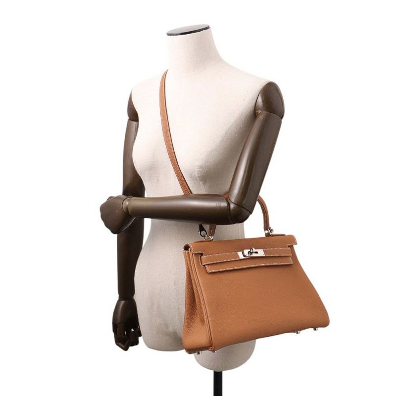 エルメス ハンドバッグ ケリー28 内縫い ゴールド/シルバー金具 トゴ B刻印 2wayショルダー