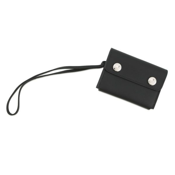 ルメス カードケース エルメスナップ カードケース ブラック/シルバー金具 スイフト W刻印 HERMES 名刺入れ 黒