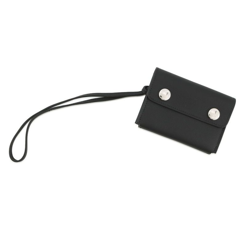 ルメス カードケース エルメスナップ カードケース ブラック/シルバー金具 スイフト W刻印 HERMES 名刺入れ 黒