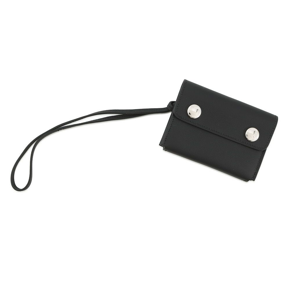 ルメス カードケース エルメスナップ カードケース ブラック/シルバー金具 スイフト W刻印 HERMES 名刺入れ 黒