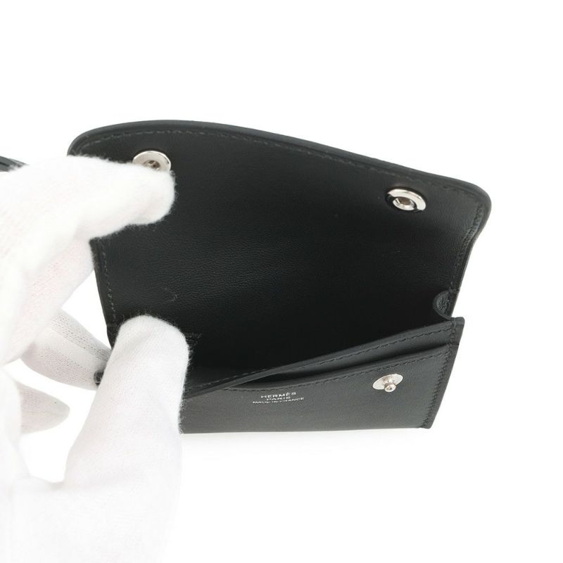 ルメス カードケース エルメスナップ カードケース ブラック/シルバー金具 スイフト W刻印 HERMES 名刺入れ 黒