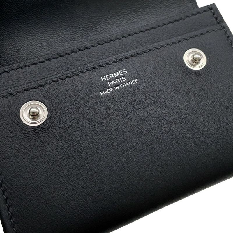 ルメス カードケース エルメスナップ カードケース ブラック/シルバー金具 スイフト W刻印 HERMES 名刺入れ 黒