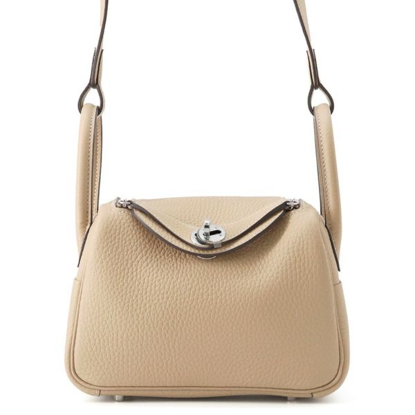 エルメス リンディ ミニ ヴェルソ トレンチ/エトゥープ/シルバー金具 トリヨンクレマンス K刻印 2wayショルダー