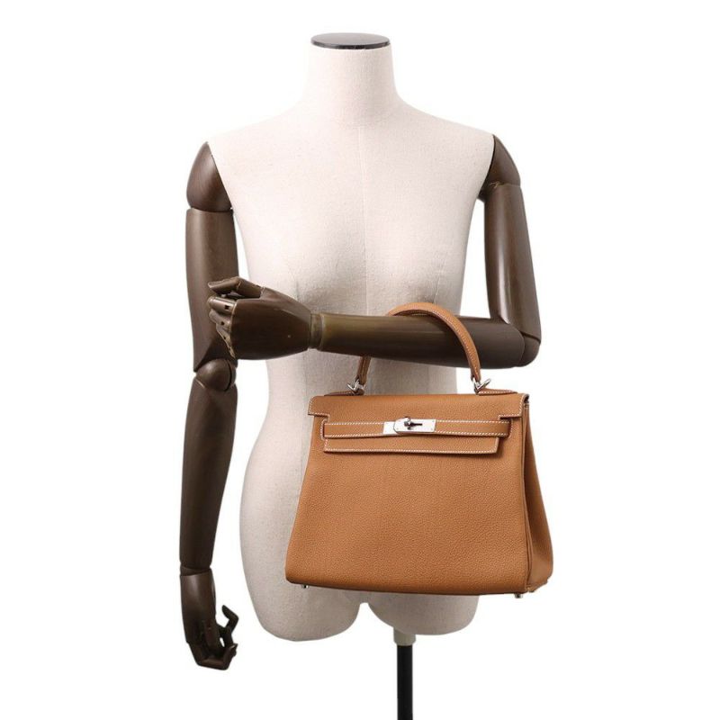 エルメス ハンドバッグ ケリー28 内縫い ゴールド/シルバー金具 トゴ B刻印 2wayショルダー