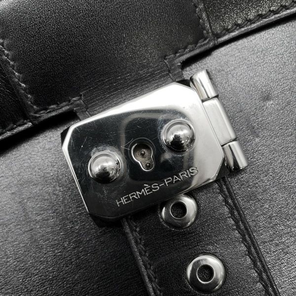 エルメス ブリーフケース サック・ア・デペッシュ41 ブラック/シルバー金具 ボックスカーフ D刻印 メンズ 黒