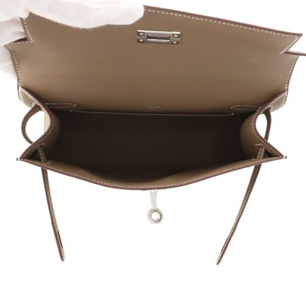 エルメス ハンドバッグ ポシェットケリー エトゥープ/シルバー金具 スイフト K刻印