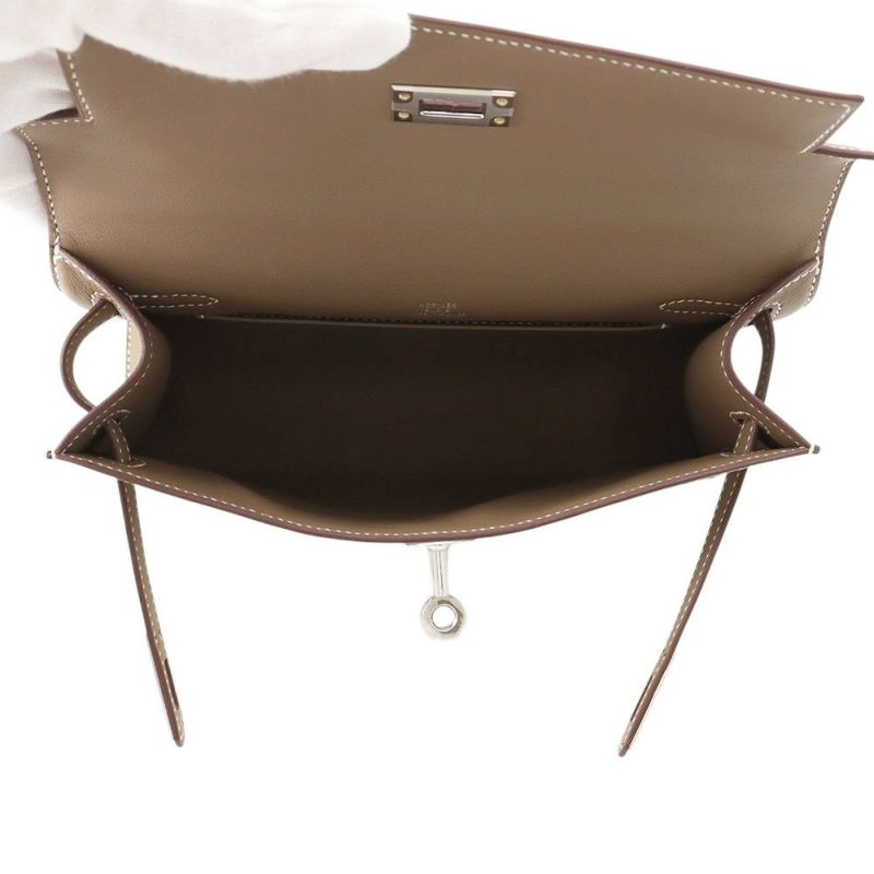 エルメス ハンドバッグ ポシェットケリー エトゥープ/シルバー金具 スイフト K刻印