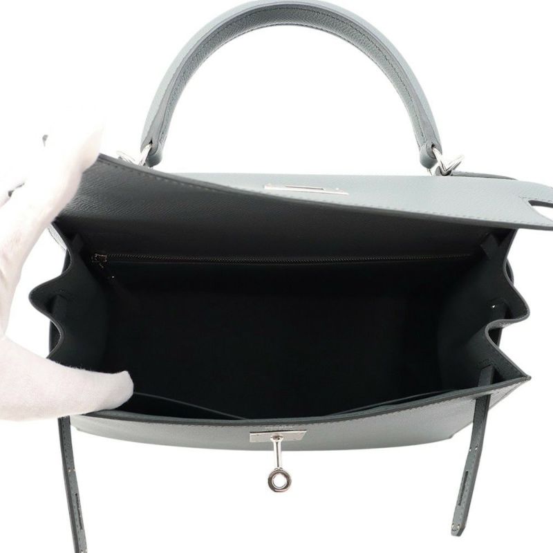 エルメス ハンドバッグ ケリー28 外縫い ヴェールアマンド/シルバー金具 エプソン K刻印 2wayショルダー