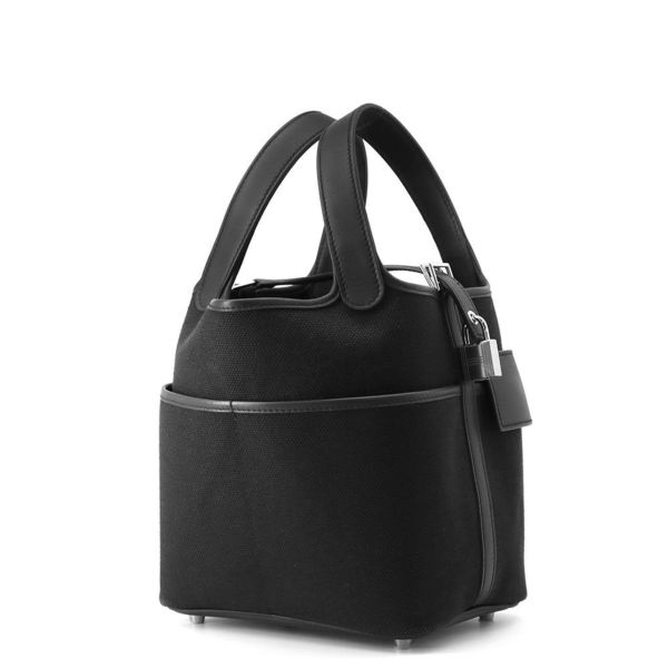 エルメス ハンドバッグ ピコタンロックPM カーゴ ブラック/シルバー金具 トワルゴエラン/スイフト W刻印 黒