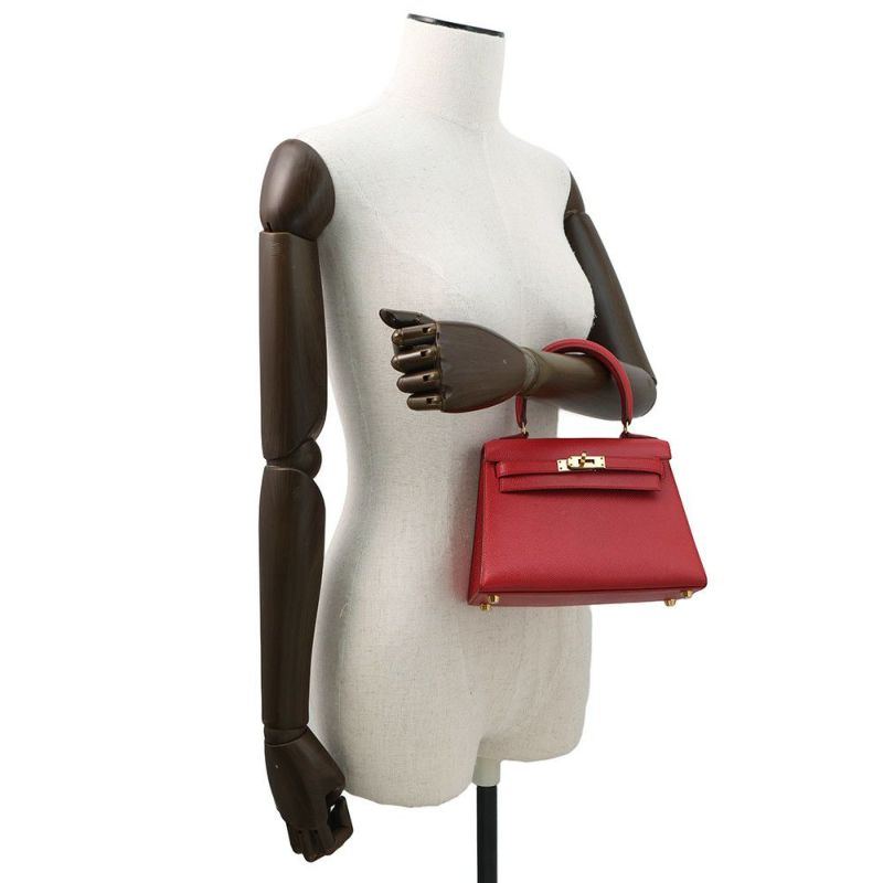 エルメス ハンドバッグ ミニケリー20 外縫い ルージュヴィフ/ゴールド金具 クシュベル □A刻印 2wayショルダー