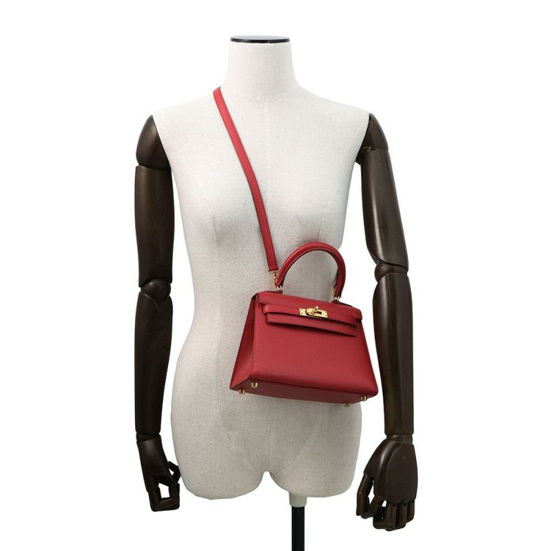 エルメス ハンドバッグ ミニケリー20 外縫い ルージュヴィフ/ゴールド金具 クシュベル □A刻印 2wayショルダー
