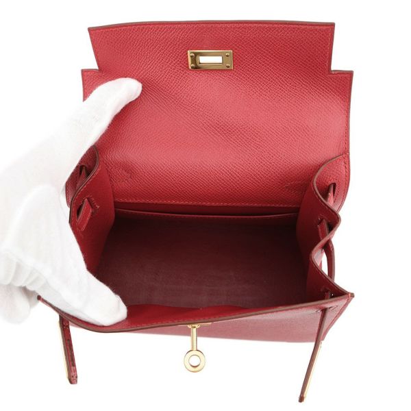 エルメス ハンドバッグ ミニケリー20 外縫い ルージュヴィフ/ゴールド金具 クシュベル □A刻印 2wayショルダー