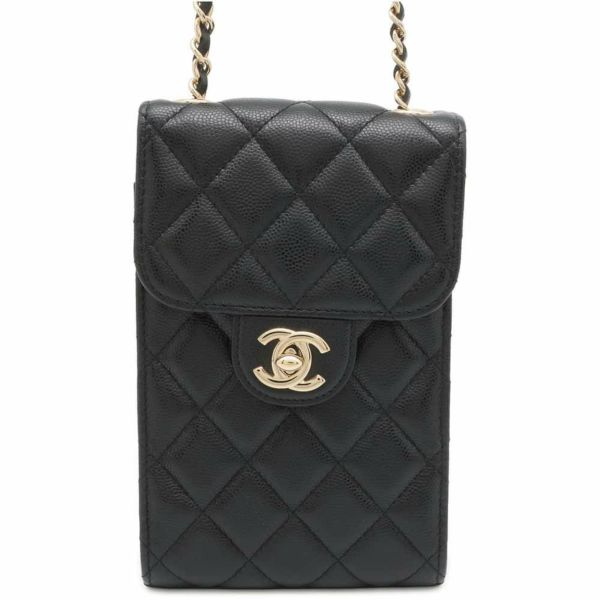 シャネル チェーンフォンポーチ マトラッセ ココマーク キャビアスキン CHANEL バッグ 黒