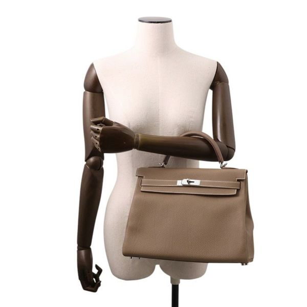 エルメス ハンドバッグ ケリー32 内縫い エトゥープ/シルバー金具 トゴ Y刻印 2wayショルダー