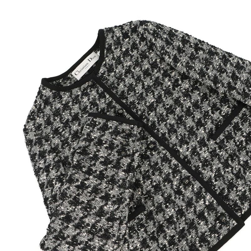 クリスチャン・ディオール ジャケット クロップド 千鳥柄 コットン レディースサイズ36 421V58A7796 アウター 黒