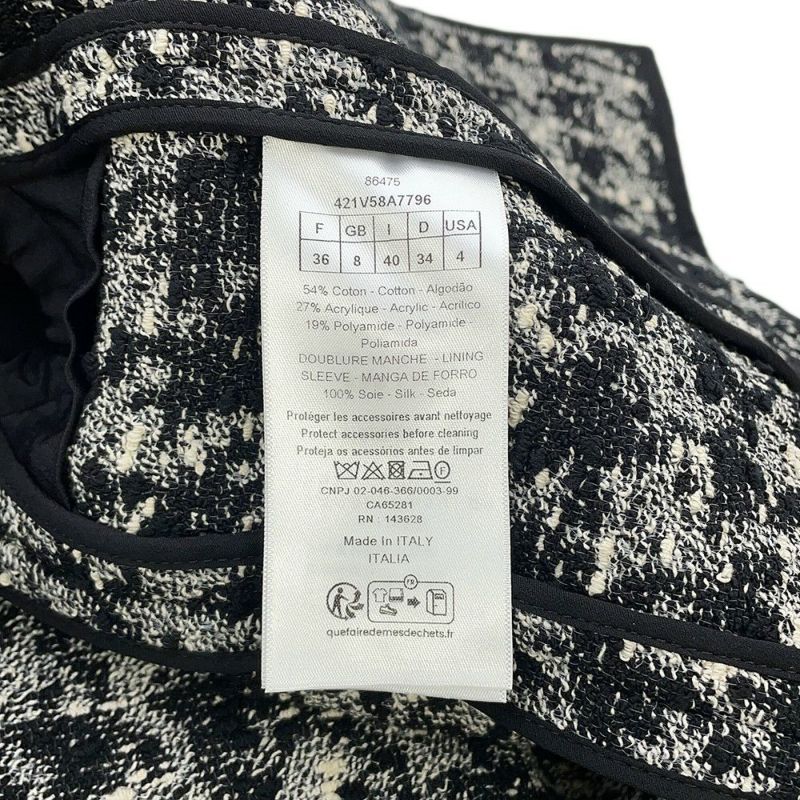 クリスチャン・ディオール ジャケット クロップド 千鳥柄 コットン レディースサイズ36 421V58A7796 アウター 黒