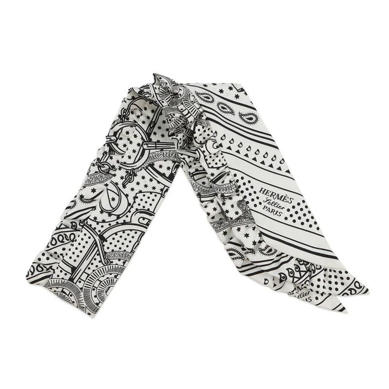 エルメス スカーフ ツイリー フリル エプロン・ドール・バンダナ シルク HERMES 2024年春夏 黒 白