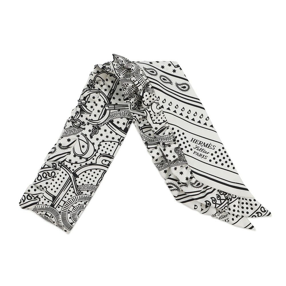 エルメス スカーフ ツイリー フリル エプロン・ドール・バンダナ シルク HERMES 2024年春夏 黒 白