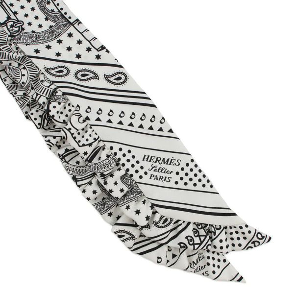 エルメス スカーフ ツイリー フリル エプロン・ドール・バンダナ シルク HERMES 2024年春夏 黒 白