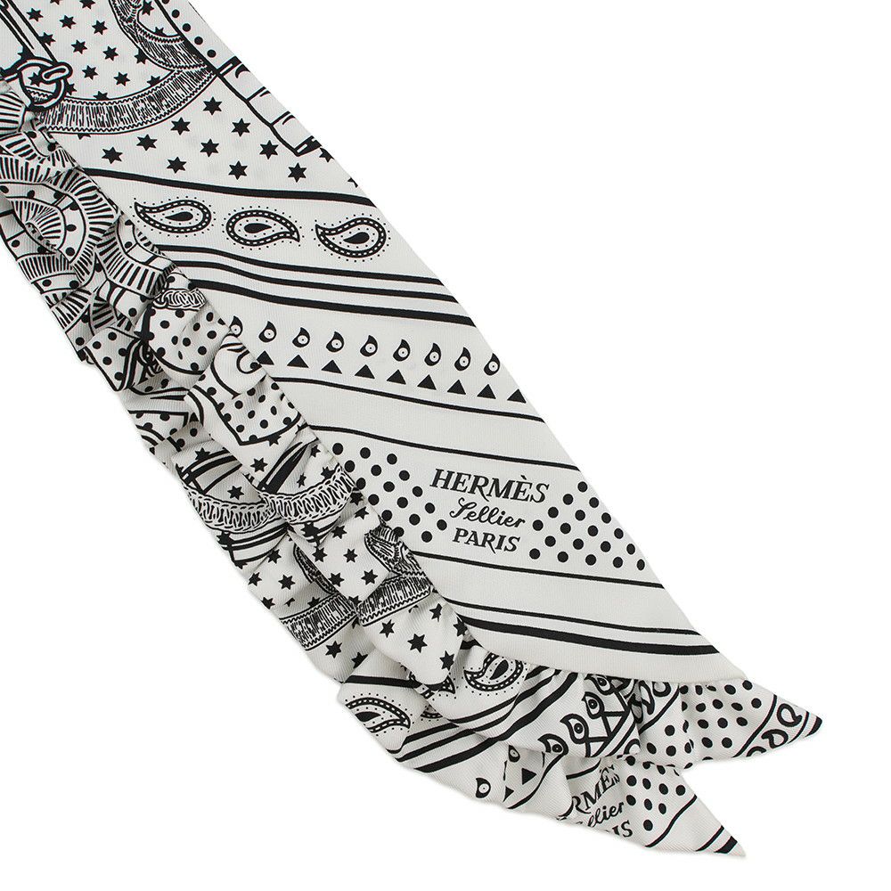 エルメス スカーフ ツイリー フリル エプロン・ドール・バンダナ シルク HERMES 2024年春夏 黒 白