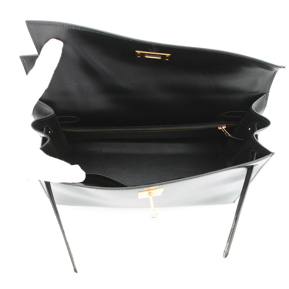 エルメス ハンドバッグ ケリー32 外縫い ブラック/ゴールド金具 ボックスカーフ □B刻印 2wayショルダー 黒