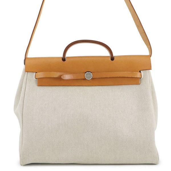 エルメス ショルダーバッグ エールバッグMM エクリュ/ナチュラル/シルバー金具 トワルアッシュ/レザー □E刻印