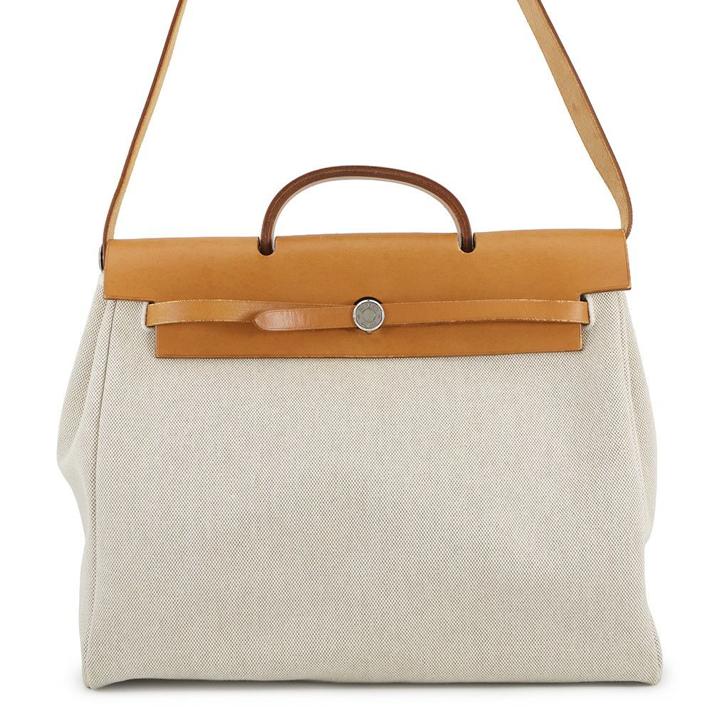 エルメス ショルダーバッグ エールバッグMM エクリュ/ナチュラル/シルバー金具 トワルアッシュ/レザー □E刻印