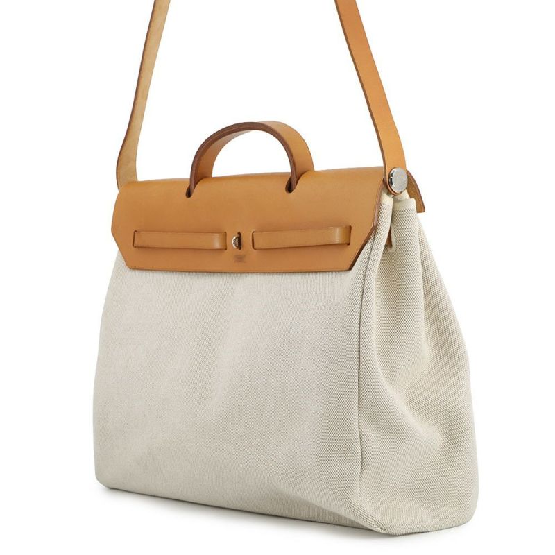 エルメス ショルダーバッグ エールバッグMM エクリュ/ナチュラル/シルバー金具 トワルアッシュ/レザー □E刻印