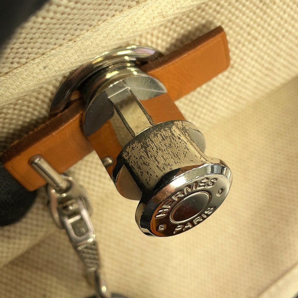 エルメス ショルダーバッグ エールバッグMM エクリュ/ナチュラル/シルバー金具 トワルアッシュ/レザー □E刻印