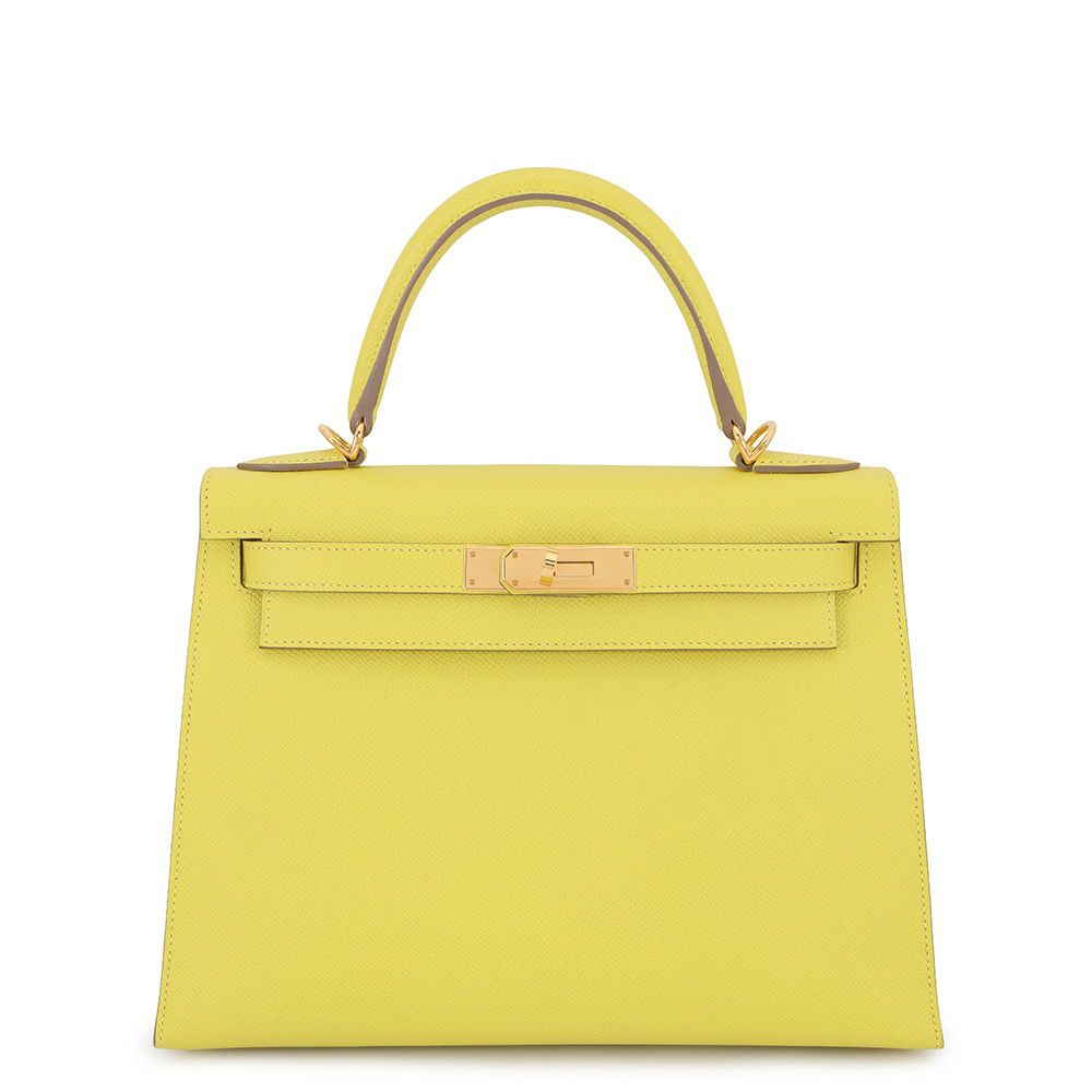 エルメス ハンドバッグ ケリー28 外縫い ライム/ゴールド金具 エプソン D刻印 2wayショルダー