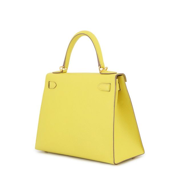 エルメス ハンドバッグ ケリー28 外縫い ライム/ゴールド金具 エプソン D刻印 2wayショルダー